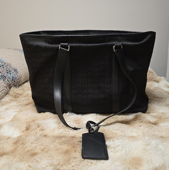Coach Black Signature Weekend Tote Bag – Large Travel Shoulder Bag - Picture 1 of 16